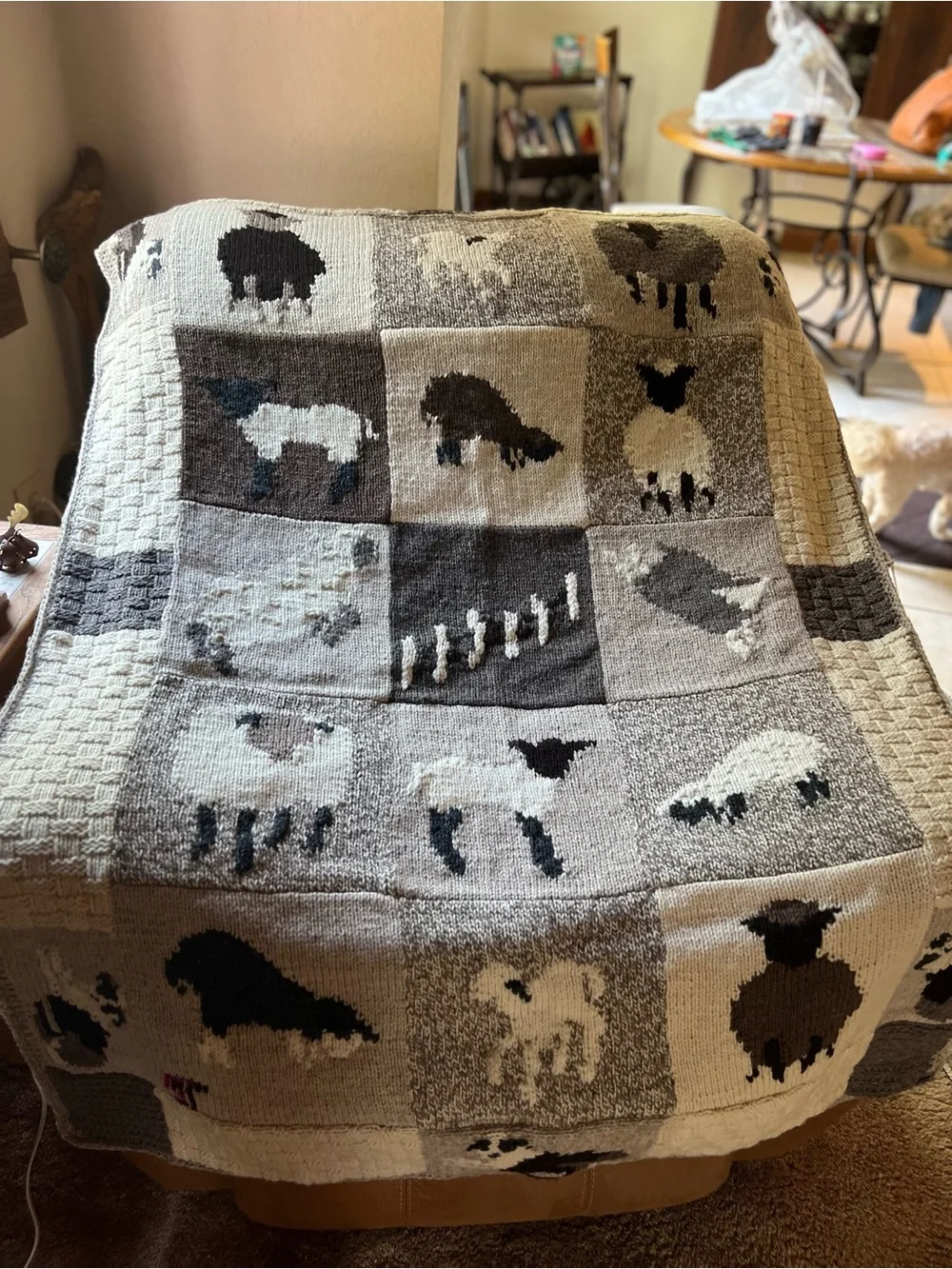 Handmade Sheep & Border Collie Wool Blanket/ Afghan Fleece Lined Peruvian Wool
